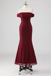 Burgundy Meerjungfrauen Abendkleid aus Spitze